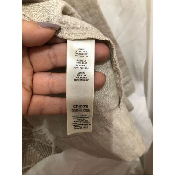 Chico's Women's  Cream Open Front with Stud Detail Linen Jacket Size 2 (L) - Picture 11 of 14
